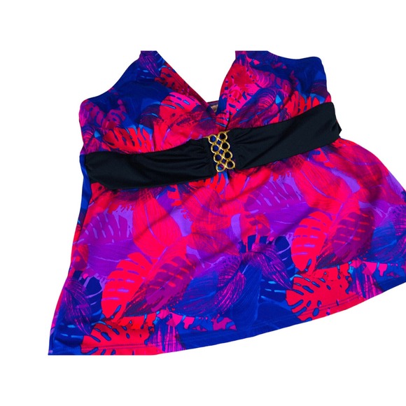 Tankini Top Women 14 Red Leaf Print Halter Swimwear Tropical Bathing NWT 3862  F - Picture 3 of 6